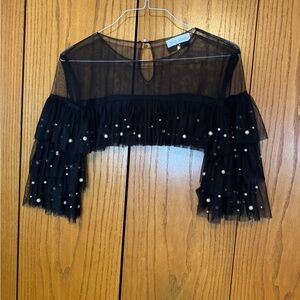 Black Sheer Blouse with Pearl Details